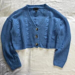 Streetwear Society blue cable knit cropped cardigan with buttons Size L